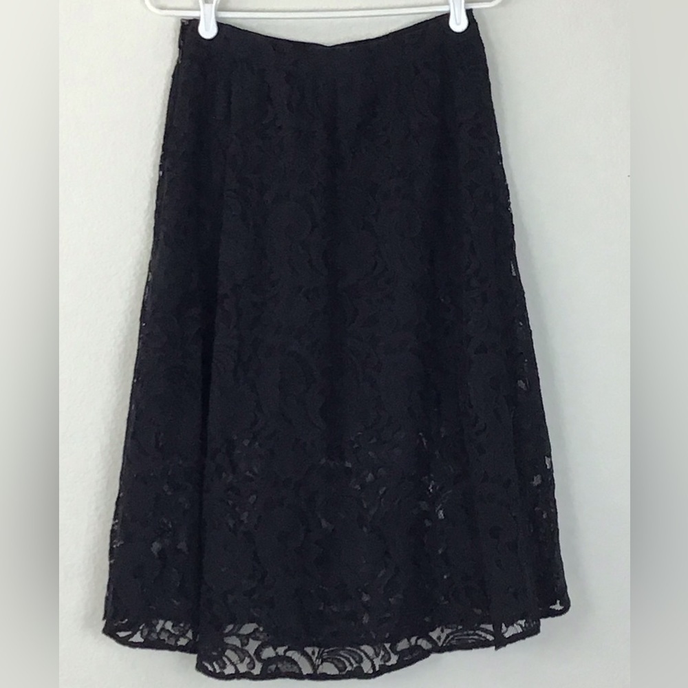 Abercrombie & Fitch NWT Black Floral Lace Midi Skirt Women’s Size Small - Picture 2 of 9